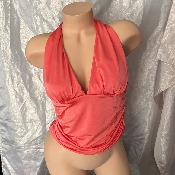 Guess tank sexy blouse orange coral rutched slinky y2k open back cross cross y2k - Picture 7 of 7